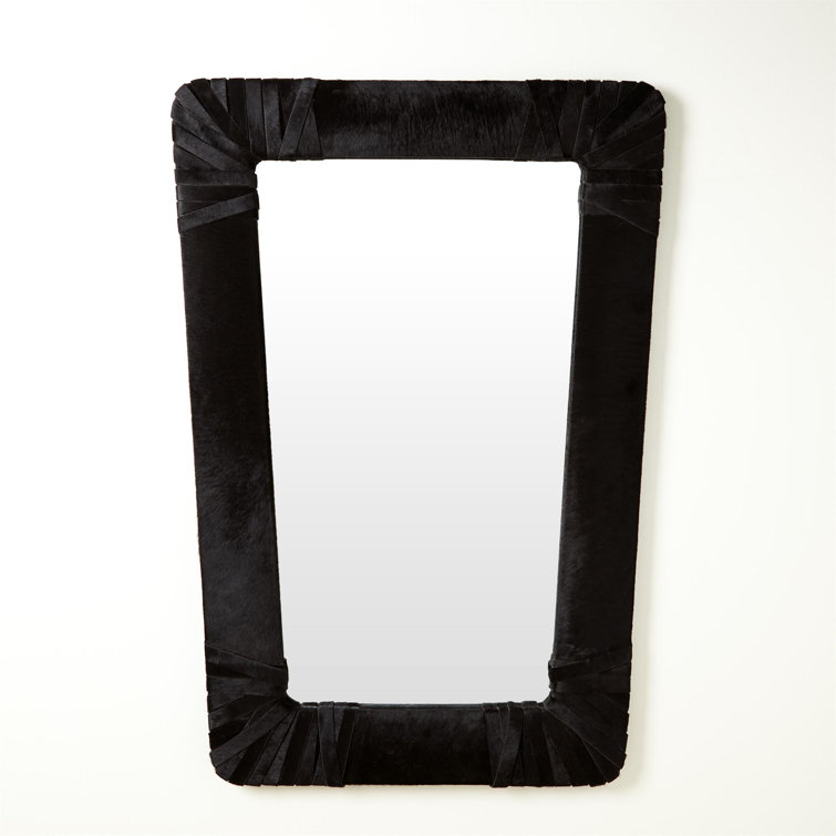 Gabriel Classic Leather-Wrapped 38''x18'' Wall Mirror in Black