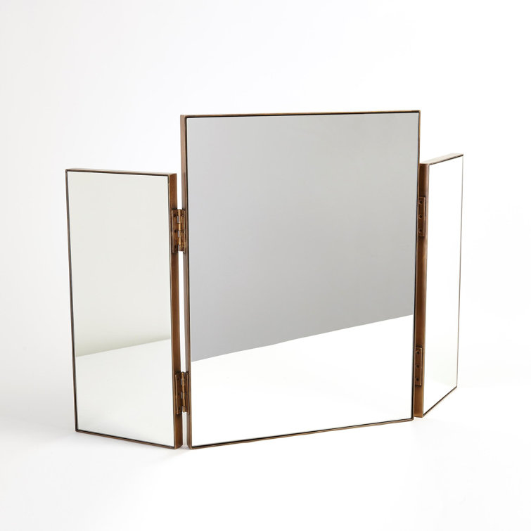 Classic Tri-Fold Horizontal Vanity Mirror in Antique Brass Finish