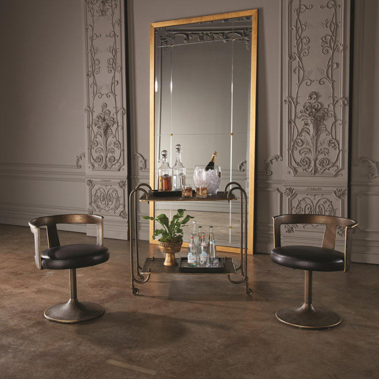 Regan Aged Brass and Dark Bronze Textured Metal Bar Cart with Casters