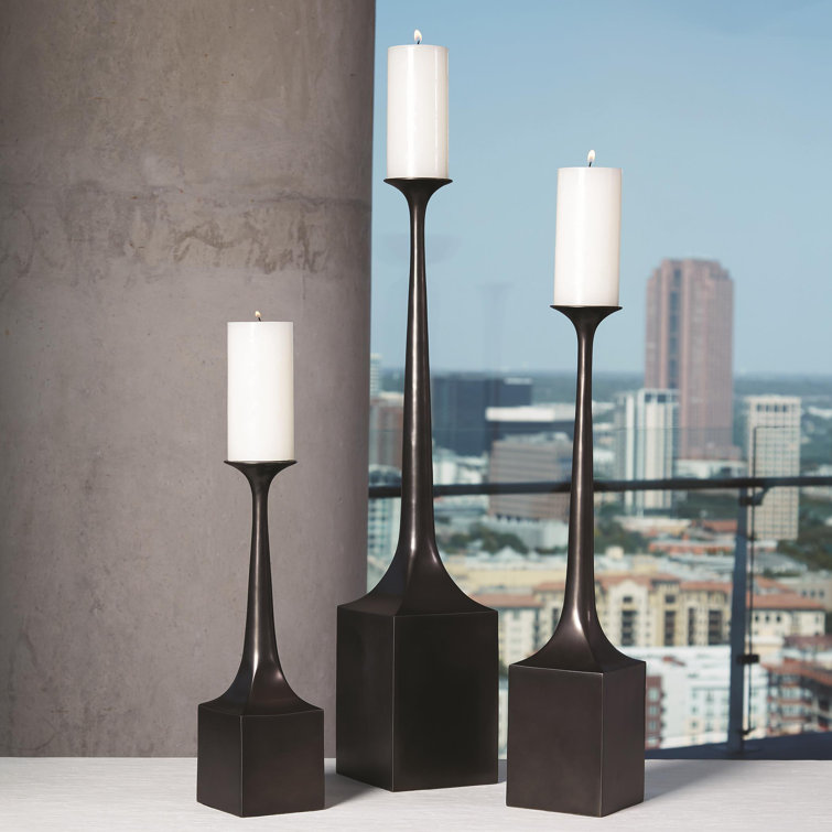 Giacometti-Inspired Bronze Aluminum 16" Hurricane Candlestick