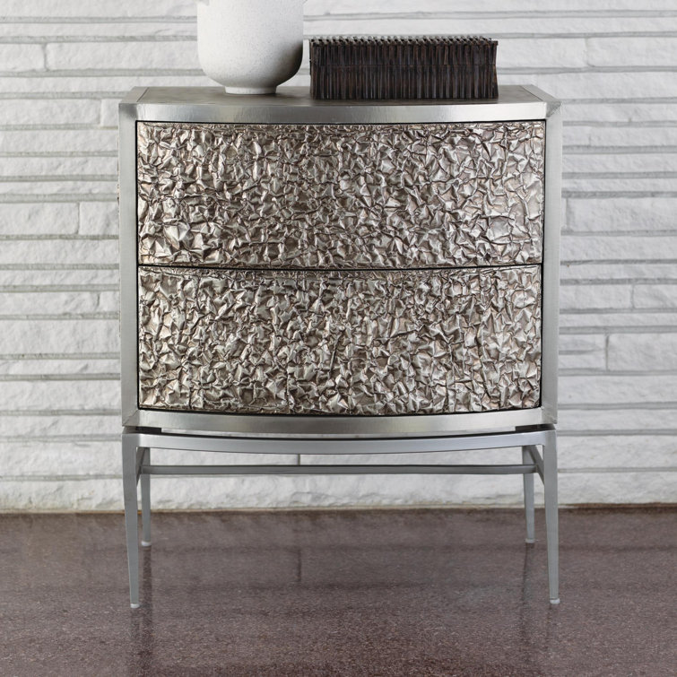Crinkle 2-Drawer Bedside Chest in Nickel/Antique Nickel Finish