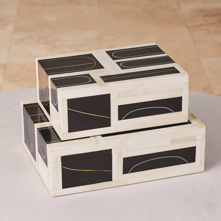 Black and White Geometric Polyresin Decorative Box