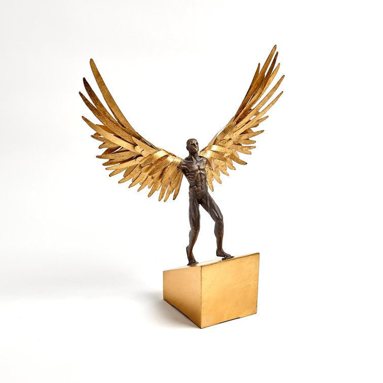 Bronze and Gold Leafed Avian Man Running Figurine