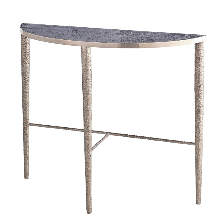 Antique Nickel Hammered Demilune Console with Grey Marble Top