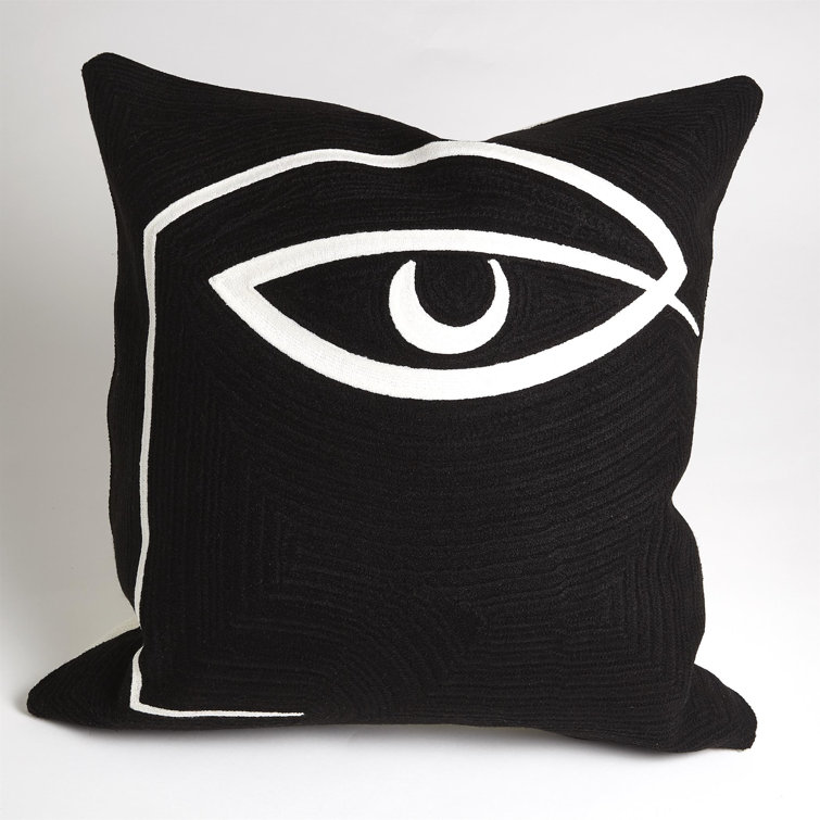 Medium Black Embroidered Cotton Decorative Pillow