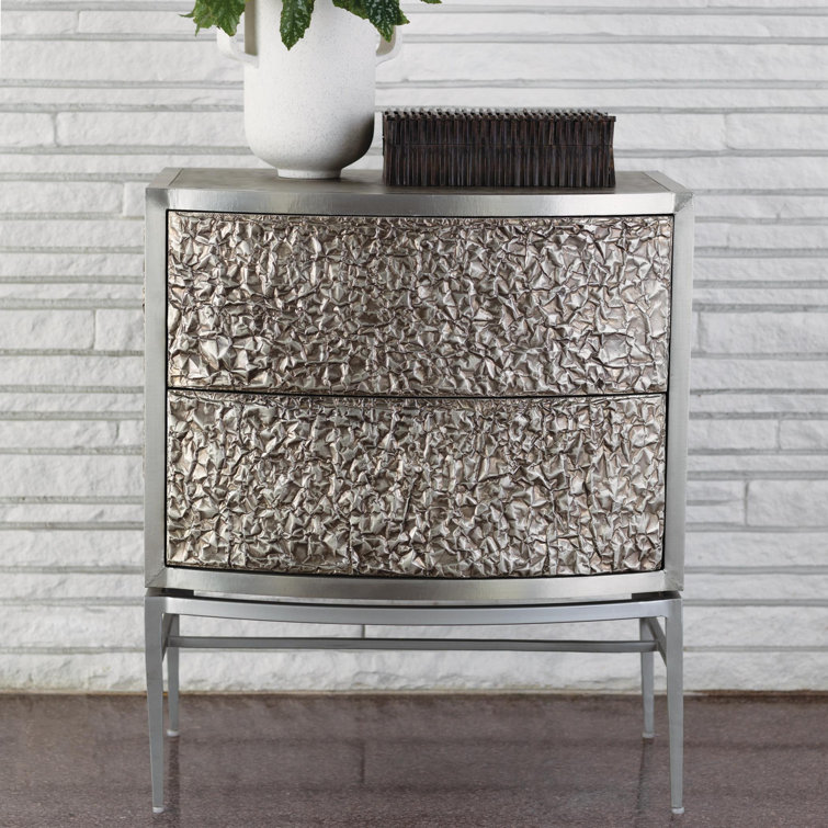 Crinkle 2-Drawer Bedside Chest in Nickel/Antique Nickel Finish