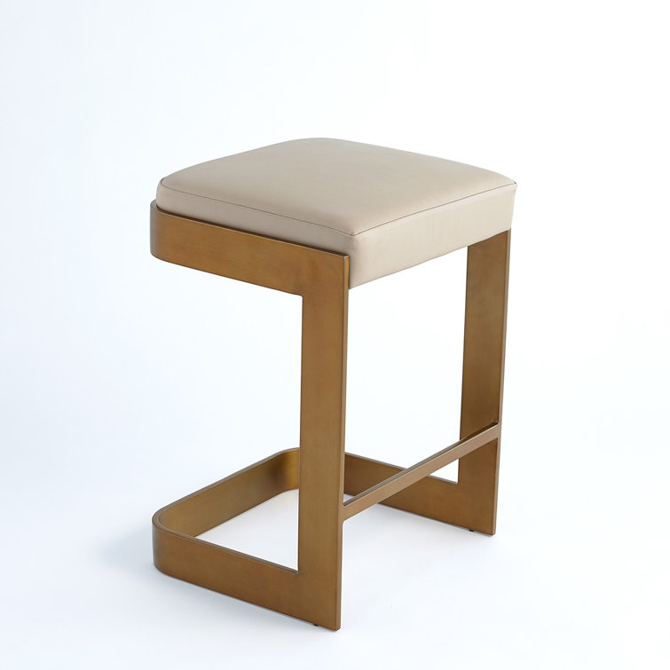 Elegant Ivory Leather Counter Stool with Antique Brass Base