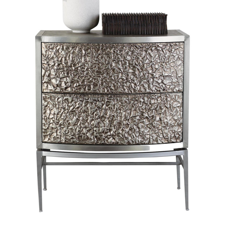 Crinkle 2-Drawer Bedside Chest in Nickel/Antique Nickel Finish