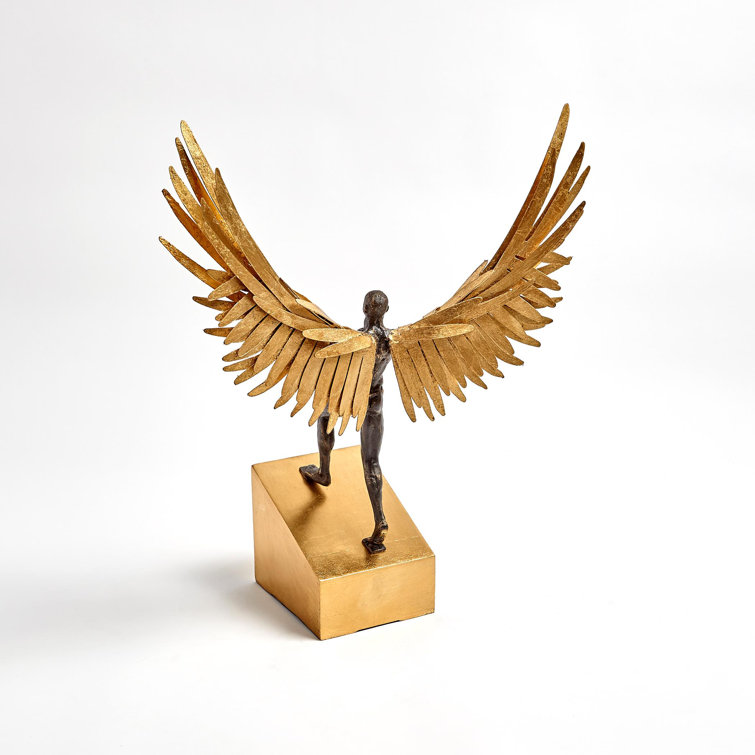 Bronze and Gold Leafed Avian Man Running Figurine