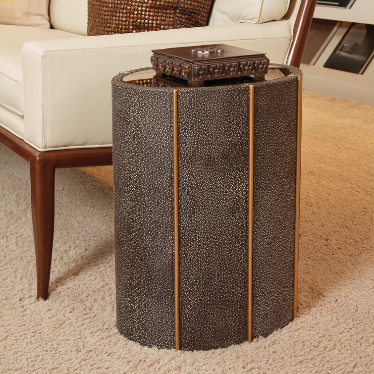 Churchill Gold Faux Shagreen Drum Table with Mirrored Top
