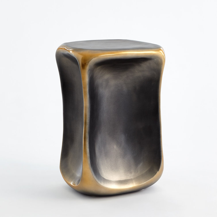 Luxurious Pinched Cube Black & Gold Ceramic Accent Table