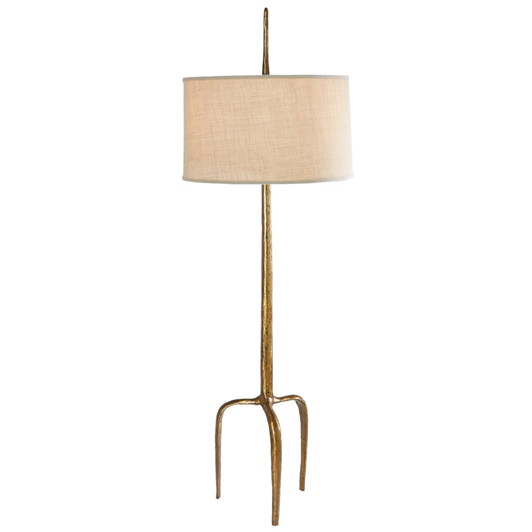 Gold Leaf Tripod Floor Lamp with White Burlap Shade