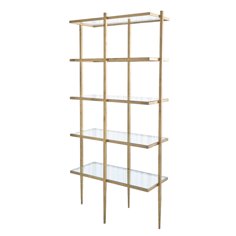 Antique Gold Iron Frame 5-Tier Glass Shelf Etagere