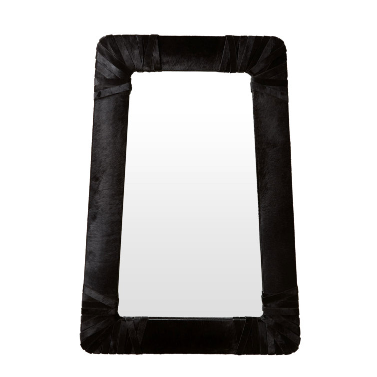 Gabriel Classic Leather-Wrapped 38''x18'' Wall Mirror in Black