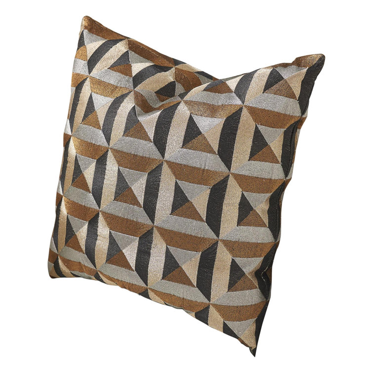 Geometric Black and Gold Cotton Embroidered Pillow