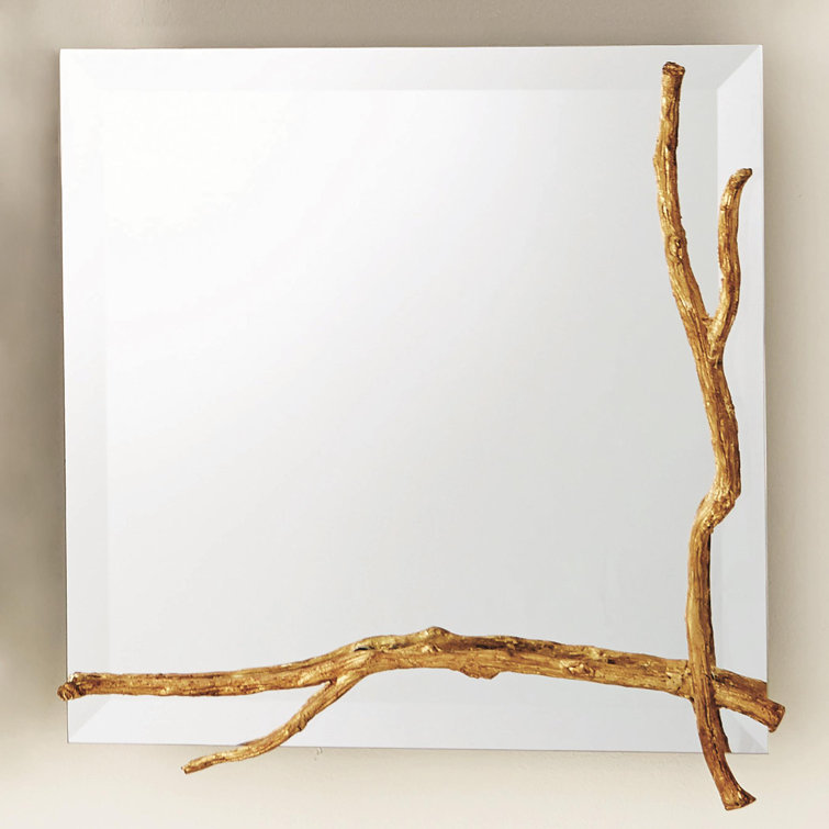 Elegant Gold Leaf Rectangular Twig Wall Mirror