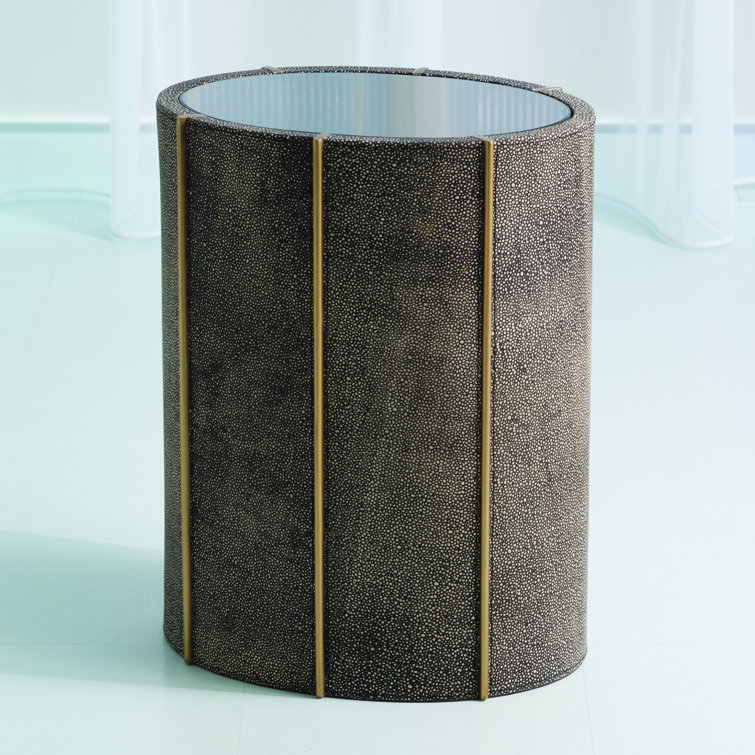 Churchill Gold Faux Shagreen Drum Table with Mirrored Top