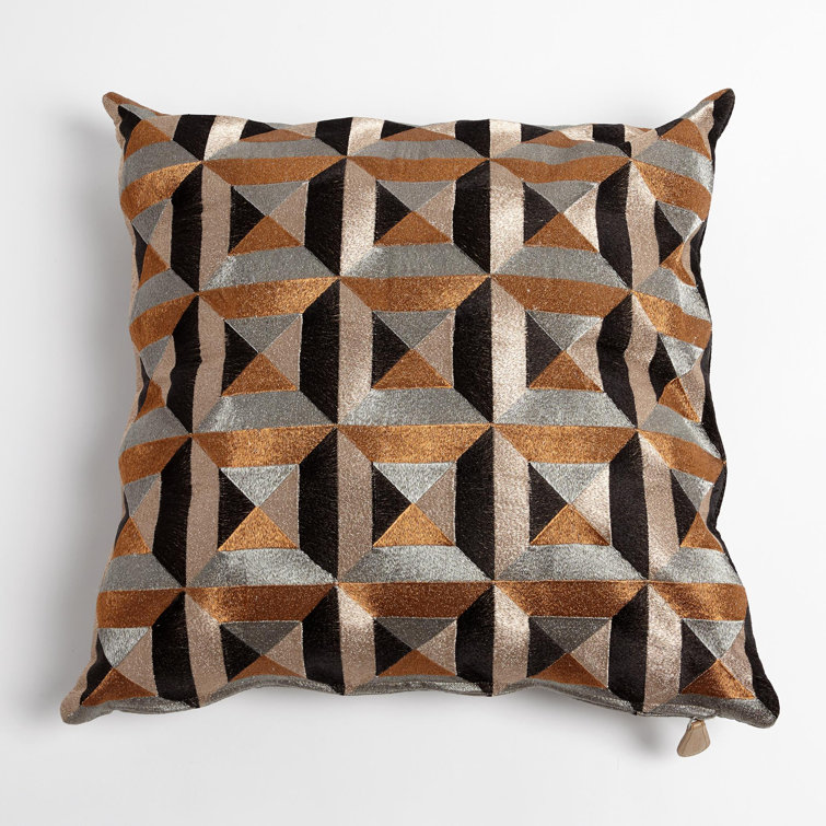 Geometric Black and Gold Cotton Embroidered Pillow