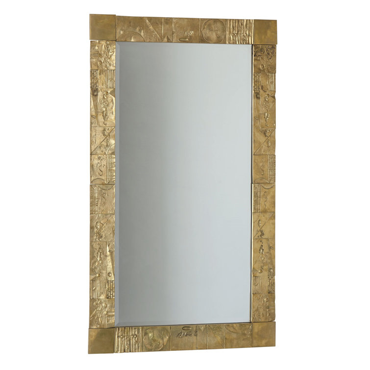 Rectangular Gold Beveled Wall Mirror with Wood Frame