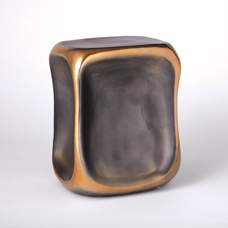 Small Black and Gold Ceramic Pinched Cube Accent Table