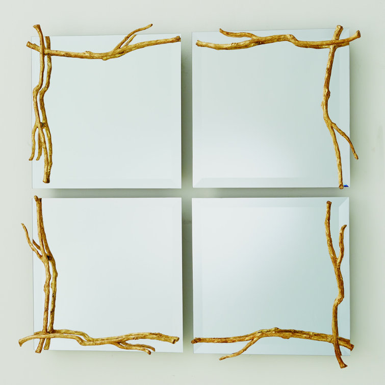 Elegant Gold Leaf Rectangular Twig Wall Mirror