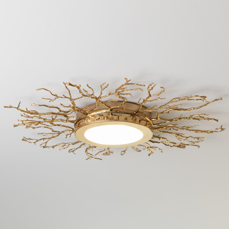 Hand-Polished Brass Twig 4-Light LED Drum Ceiling Fixture