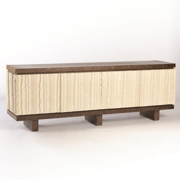 Brown Eucalyptus and Resin Media Cabinet with Adjustable Shelves