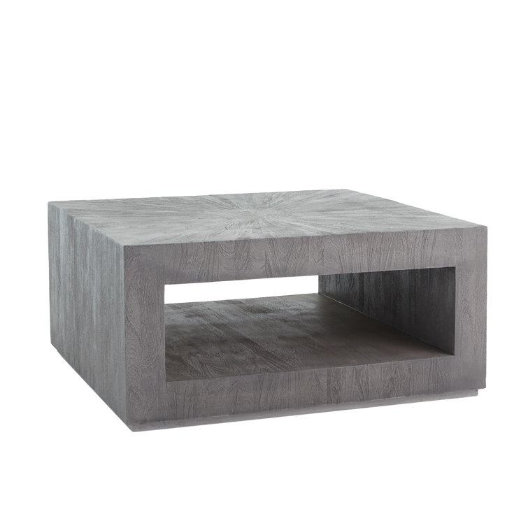Grey Sandblasted Square Wood Coffee Table with Starburst Marquetry