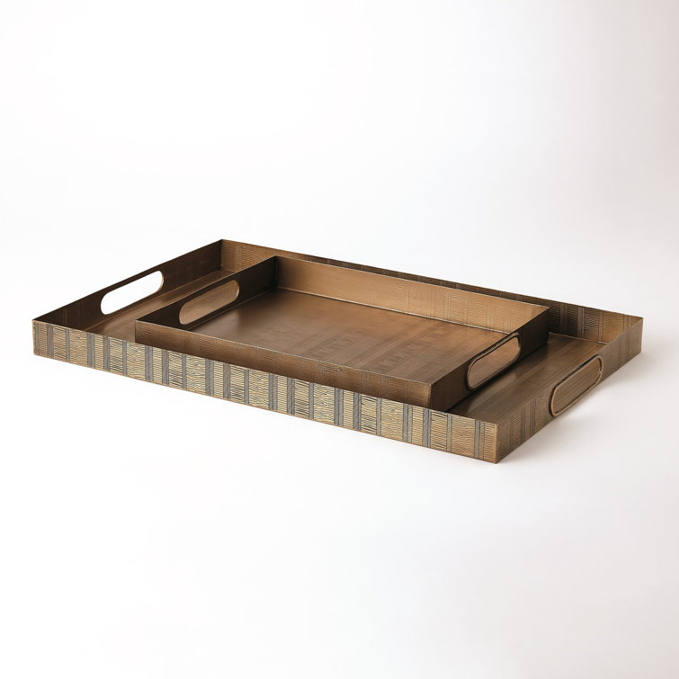 Brown Metal Rectangular Etched Decorative Tray
