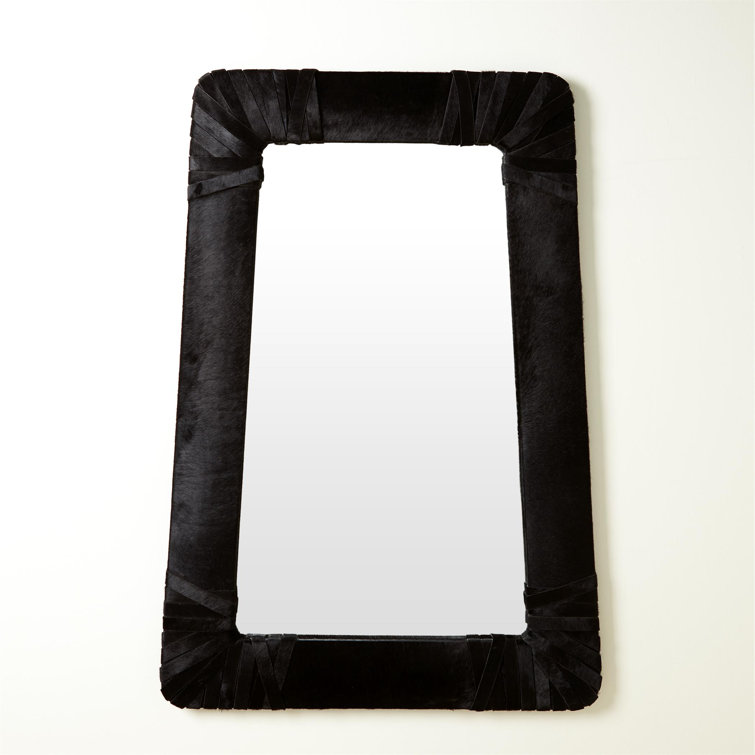 Gabriel Classic Leather-Wrapped 38''x18'' Wall Mirror in Black