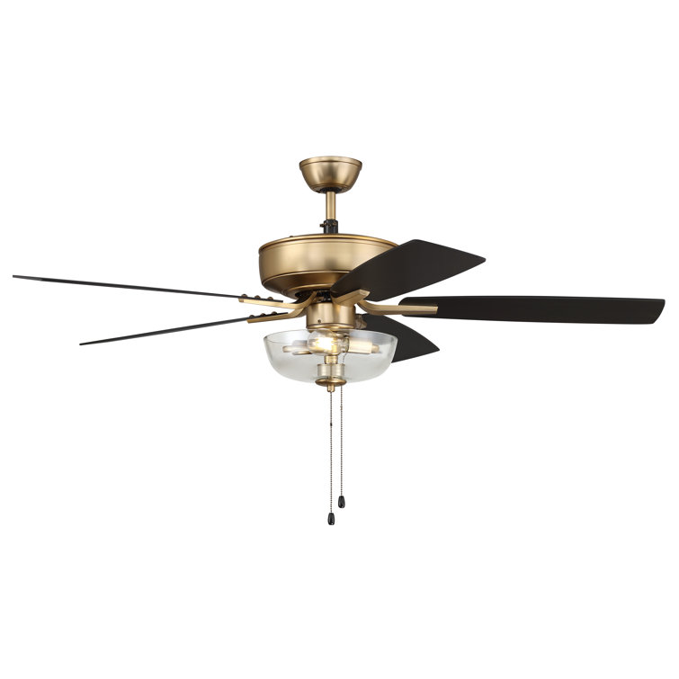 Satin Brass 52'' Ceiling Fan with Black Walnut MDF Blades and LED Light