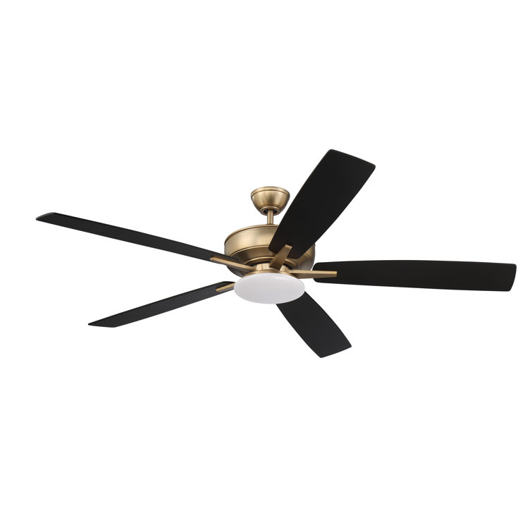 Satin Brass 60" Ceiling Fan with Black Walnut Blades and LED Light