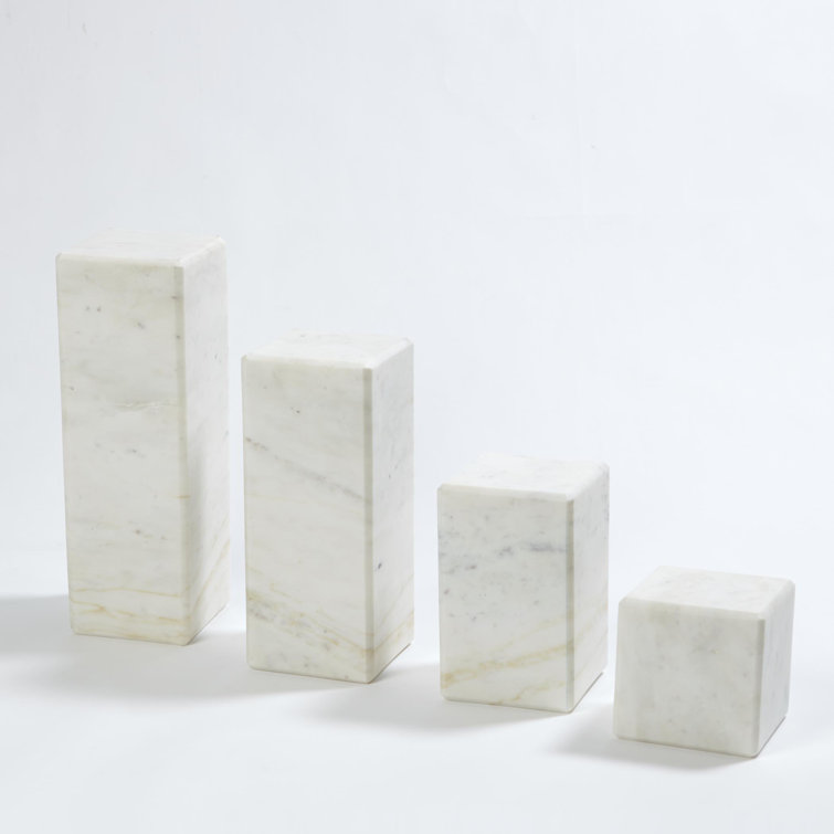 Banswara White Marble Mini Pedestal with Beveled Edges, 8"x5"