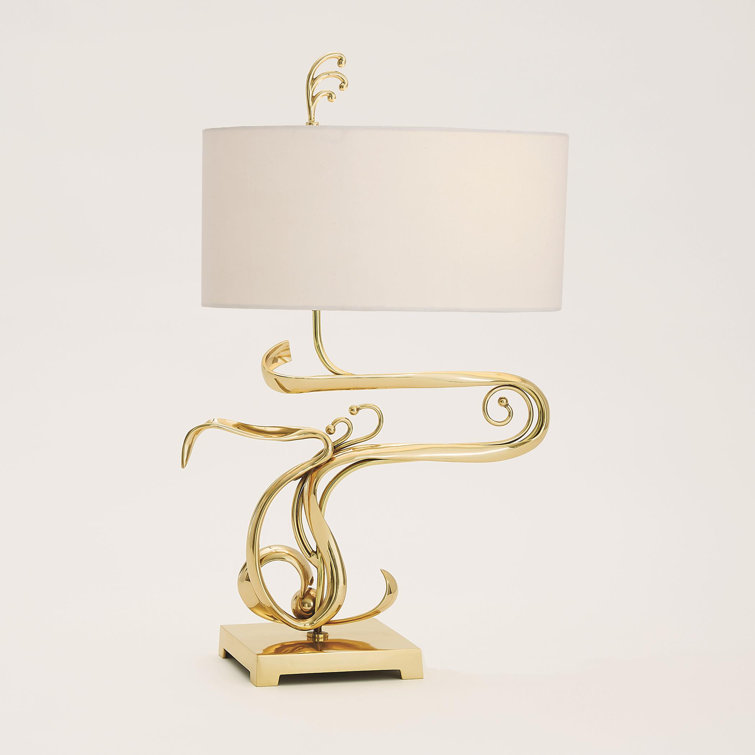 Brass and Nickel Desk Lamp with White Fabric Shade