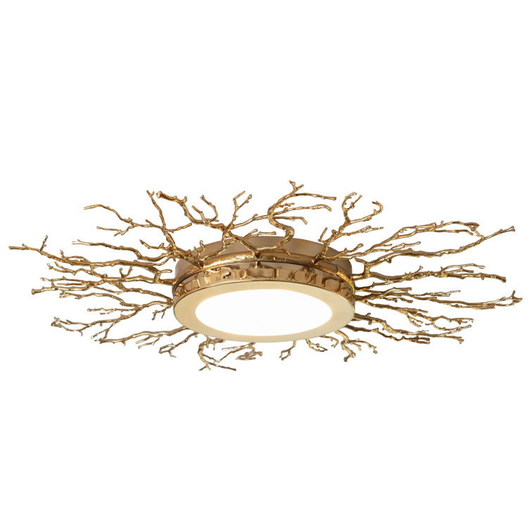 Hand-Polished Brass Twig 4-Light LED Drum Ceiling Fixture
