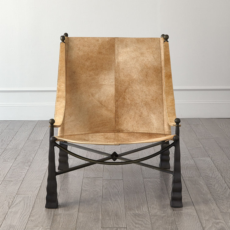 Camel Genuine Leather Camel Back Lounge Chair with Dark Bronze Legs