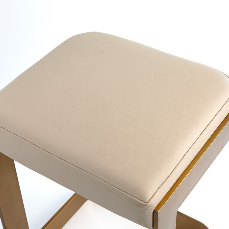 Elegant Ivory Leather Counter Stool with Antique Brass Base