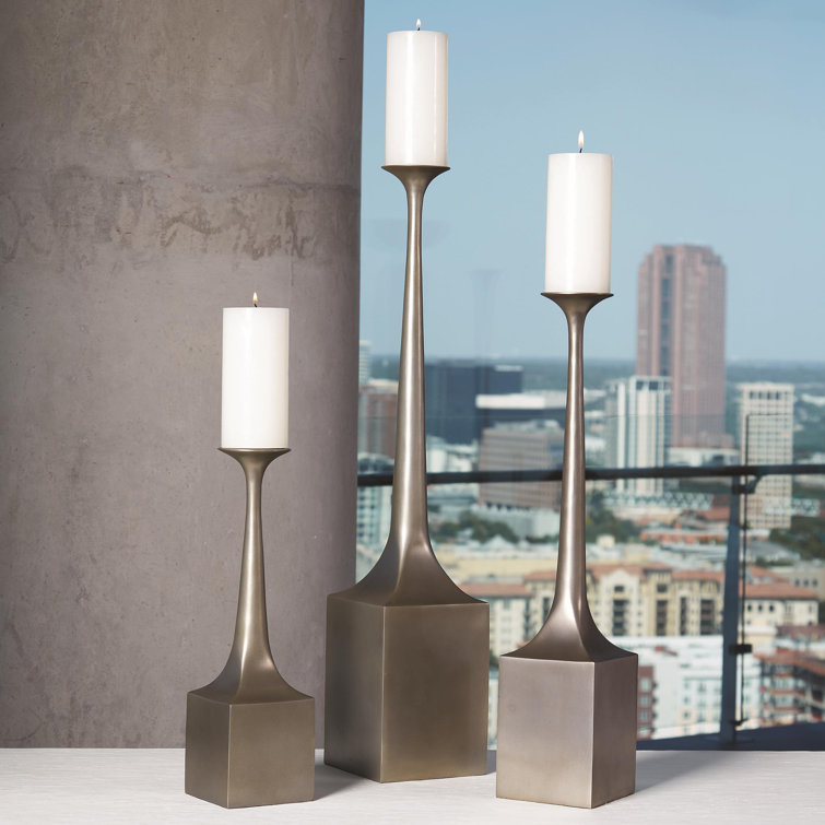 Giacometti-Inspired Bronze Aluminum 16" Hurricane Candlestick