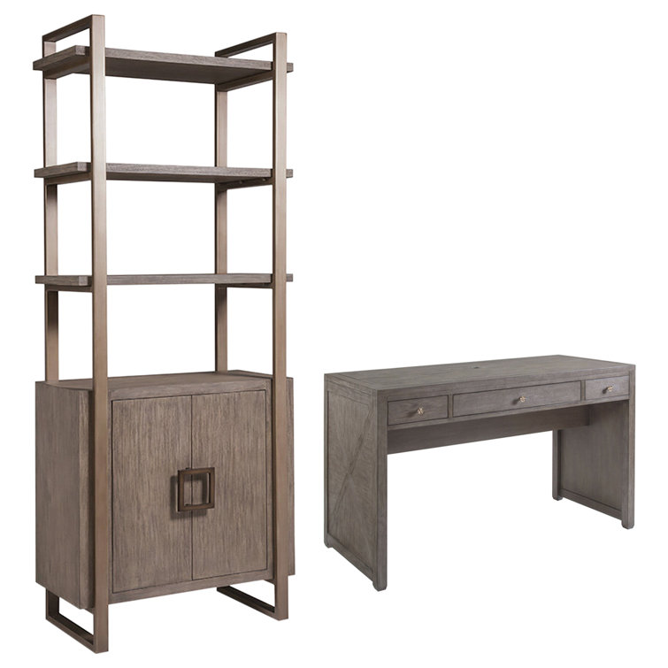 Gray Mahogany Transitional Bookcase with Adjustable Shelves