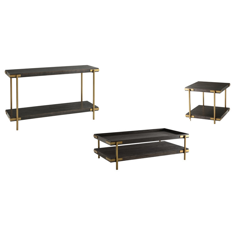 Transitional Mangrove Brown & Brushed Nickel Coffee Table 67"
