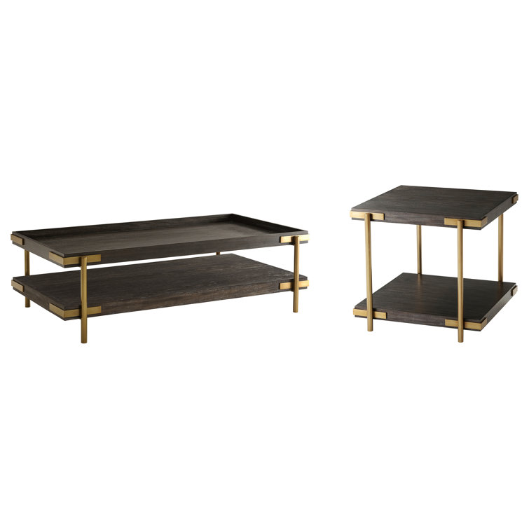 Transitional Mangrove Brown & Brushed Nickel Coffee Table 67"
