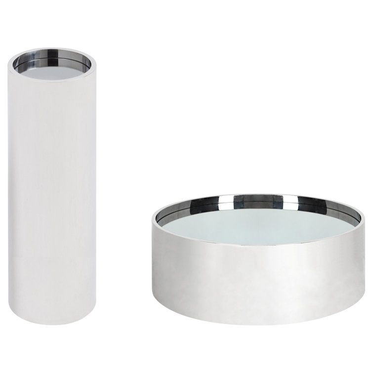 Round Stainless Steel and Smoked Mirror Cocktail Table