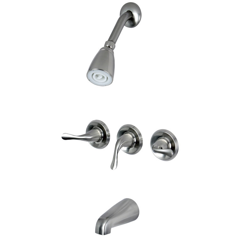 Brushed Nickel Triple-Handle Tub and Shower Faucet Set