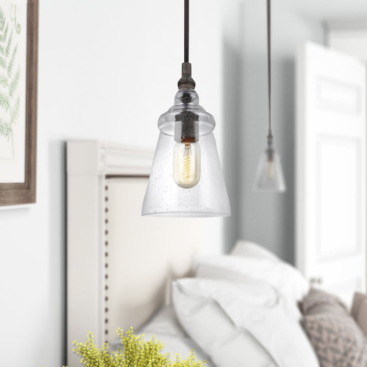 Dark Weathered Iron Mini Pendant with Clear Seeded Glass Shade