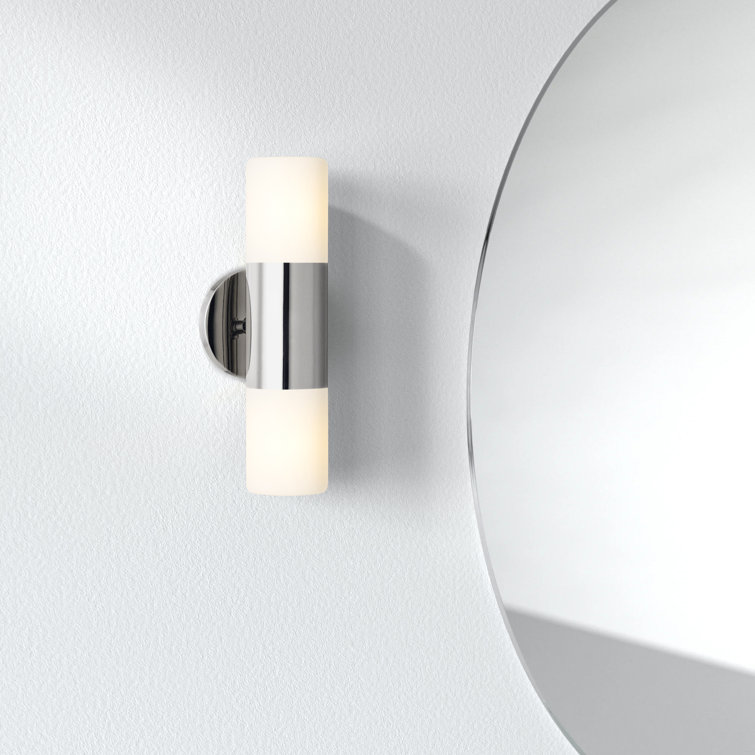 Polished Nickel 2-Light Glass Drum Shade Sconce