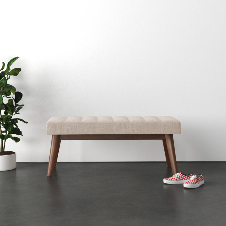 Elia 43'' Light Beige Button-Tufted Bench in Walnut Wood