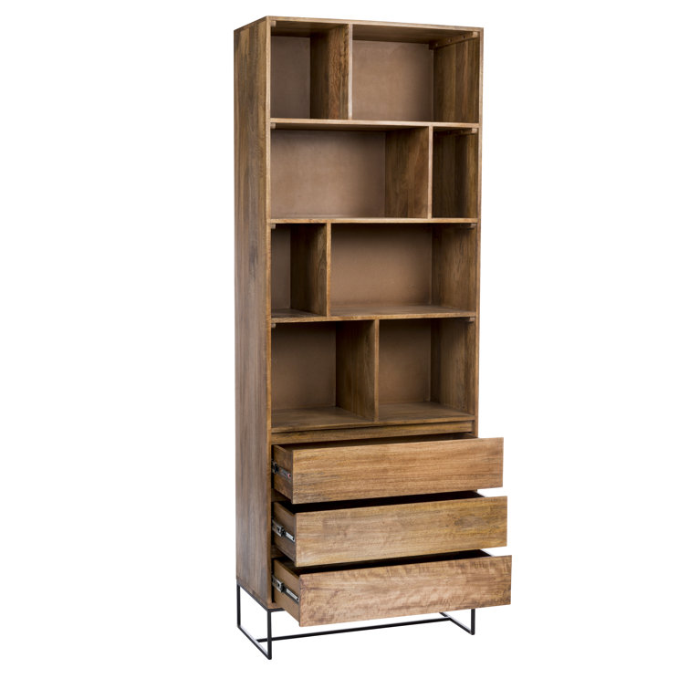 Industrial-Scandinavian Brown Mango Wood Shelf with Asymmetrical Cubes