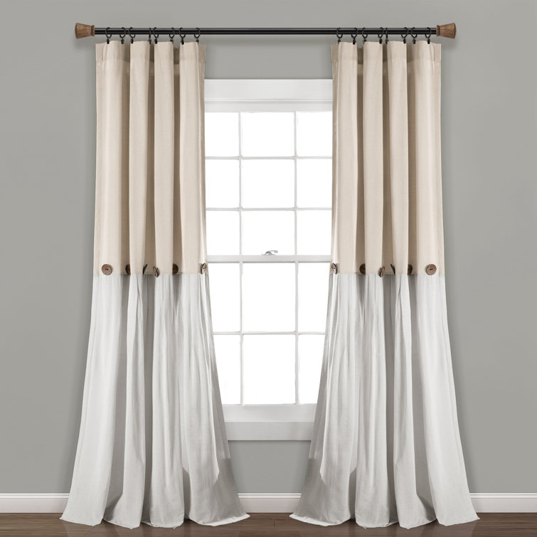 Linen Off-White Pleated Light-Filtering Curtain Panel with Buttons