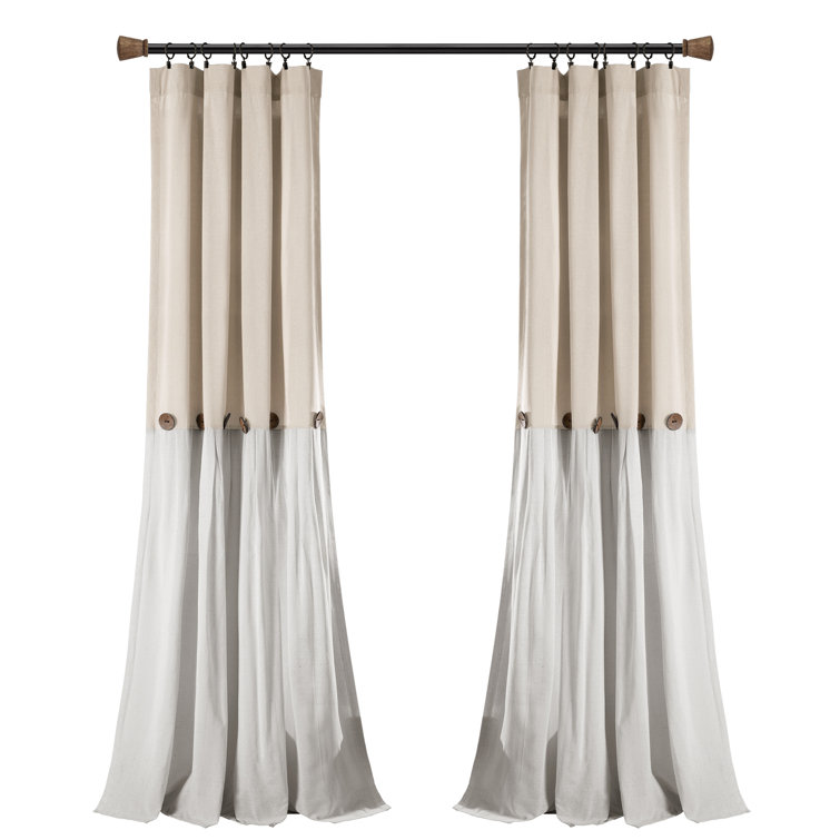 Linen Off-White Pleated Light-Filtering Curtain Panel with Buttons