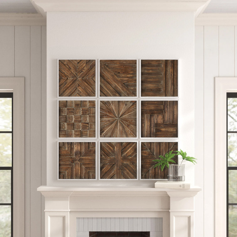 Rustic Fir Wood 9-Piece Square Wall Decor Set